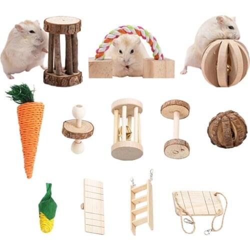 Bunny Chew Toys Set Of 8/12pcs Natural Wood Toys For Chinchilla Hamster Parrot Rabbit Adoroble Toys For Small Pets