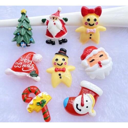 8Pcs/lot Hand painted festive Christmas series Flatback Resin Kawaii Scrapbooking Embellishments Diy Accessories E69