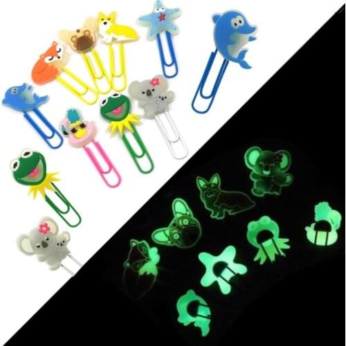 8pcs Cute Animals Bookmarks for Book Glowing Paper Clips Luminous Page Holder for Teacher Student Stationery Kids Xmas Gift