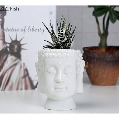 European-style White Ceramic Buddha Head Flowerpot Vase Plant Potted Garden Gardening Decoration Flower Vase Art Home Decoration