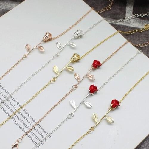 Rose Bracelet Simple Charms Flower Alloy Bracelets Bangles Red Rose Accessories Design for Sophisticated Women Jewelry Gift