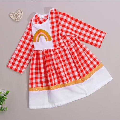 Children Dress Spring Autumn Plaid Rainbow Kids Clothes Fashion toddler Baby Girls Clothing Princess Dress Girl 1-5Y