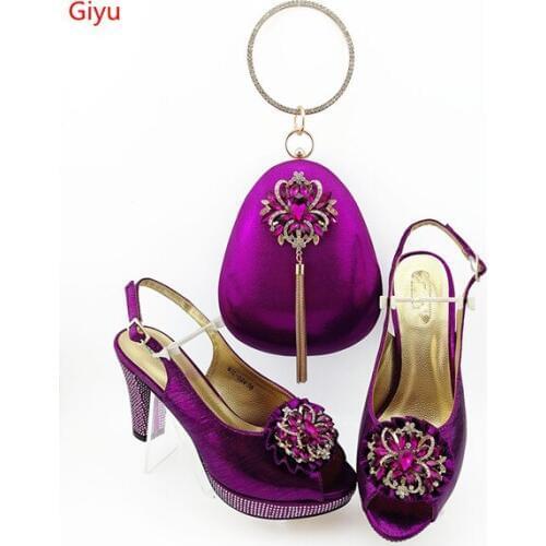Doershow Nigeria purple Sandal Shoes And Bag To Match High Quality Fashion African Italian Shoes And Matching Bag Set! HIA1-23
