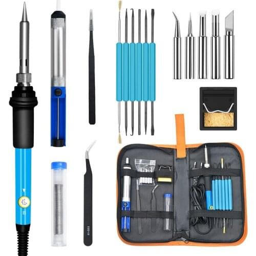 Hot XD-19 Pcs Soldering 220V 60W Adjustable Temperature Electric Soldering Iron Kit Soldering Repair Tool EU Plug