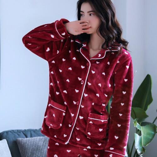 H5828 Women Pajamas Suit Female Autumn Winter Coral Velvet Thick Sleepwear Lady Temperament Long Sleeve Flannel Korean Home Wear
