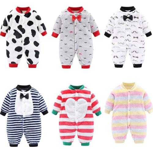 2019 New Born Baby Fleece Clothes Infant Baby Cartoon Long Sleeved Rompers Spring-autumn Warm Climbing Jumpsuit Baby Pajamas Out