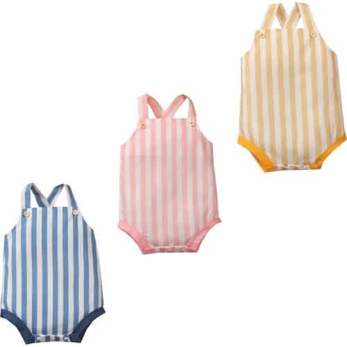 Baby Girls Suspender Romper Classic Striped Print Sleeveless Square Collar Jumpsuit Outfit Summer Baby Girl Clothes