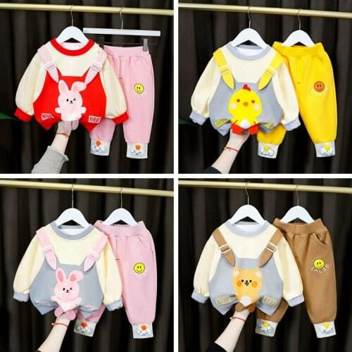 Korean Fashion Kids Clothes Sets Girls Tracksuit Boys Outfits Top And Pant Spring Autumn Cartoon Sportwear Baby Unisex Clothing