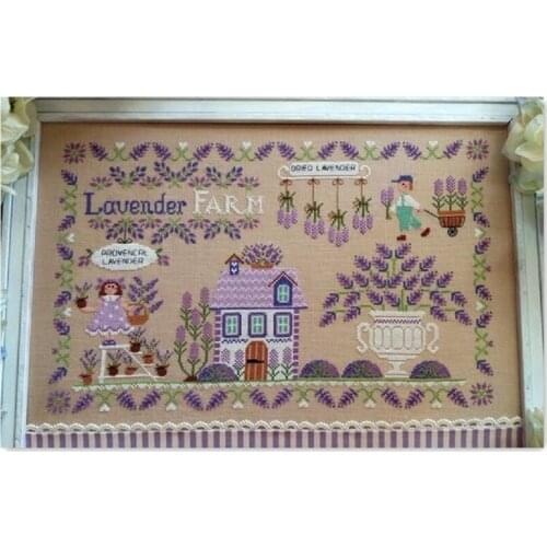 Lavender farm cross stitch kit flower design cotton silk thread 18ct 14ct 11ct linen flaxen canvas embroidery DIY needlework