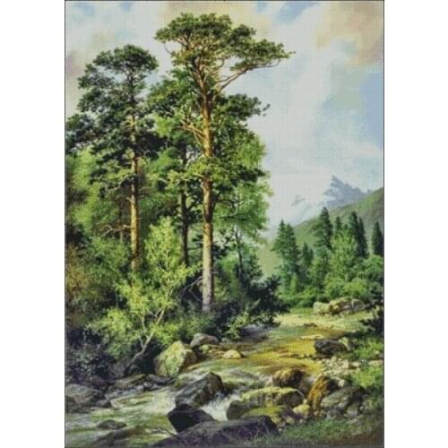 Landscape Forest Cross Stitch Kit Top Quality Embroidery Needlework Sewing Kit 14CT Unprinted DIY Handmade Art Home Decor