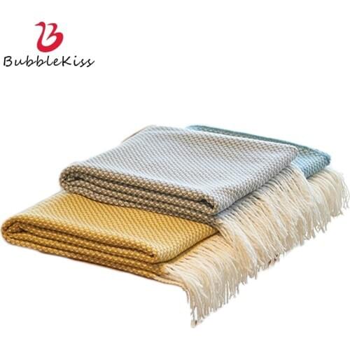 Bubble Kiss Nordic Style Throw Blanket Simple Grid Pattern Sofa Towel Decor Blankets For Beds Home Portable Thread Throw Blanket
