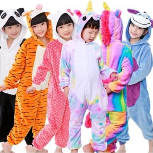 Baby Boy Girl Autumn Winter Fleece Pajamas Cartoon Unicorn Animal Onesie Kids Sleepwear Warm Nightwear Children Pyjamas Costume