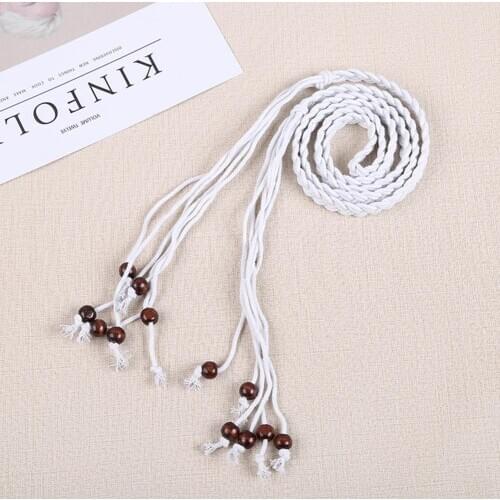 Belts Vintage Self Tie Handmade Braided Wooden Bead Women Belt Waist Strap Waistband