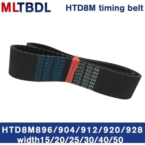 Rubber synchronous belt HTD8M 896 904 912 920 928 pitch=8mm arc tooth industrial transmission belt toothed belt width 20/30/40mm