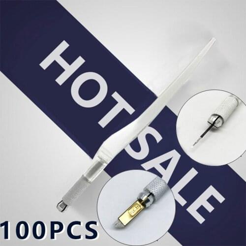 Wholesale 100pcs Permanent Makeup Manual Tattoo Microblading Pen Crystal Acrylic Tattoo Pen for dermografo micropigmentacion