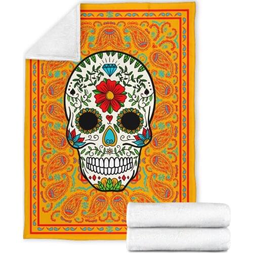 Pumpkin Sugar Skull 3D printed Sherpa Blanket on Bed Home Textiles Dreamlike HOME ACCESSORIES