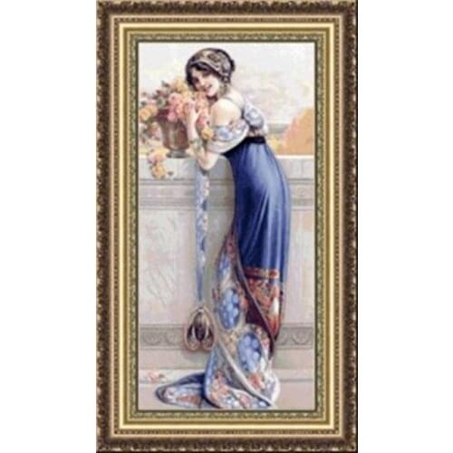 Blue Dress Woman Beautiful Sewing Kit Top Quality Embroidery Needlework 14CT Unprinted Art Cross Stitch Kits DIY Handmade Decor