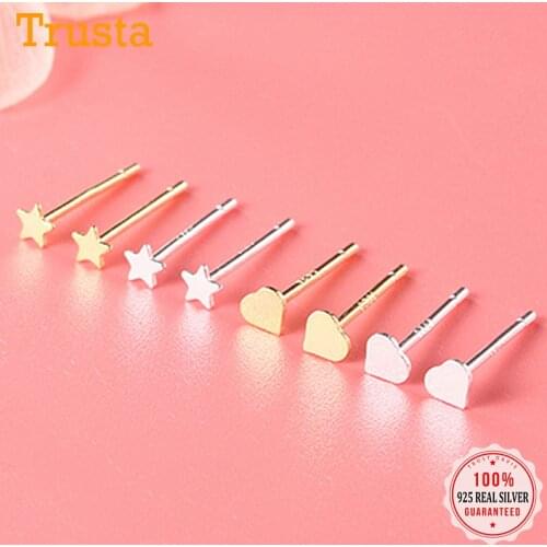 TrustDavis Real 925 Sterling Silver Fashion Mini Star Heart Stud Earrings For Women Wedding Fine S925 Wholesale Jewelry DS357
