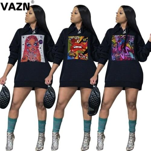 VAZN 2021 Winter Hot Popular 3 Color Free Nature Young Daily Casual Hooded Fashion Full Sleeve Women Long Hoodies