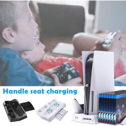 Vertical Stand with Cooling Fan Compatible with PS5 Console Charging Station Dock with Dual Controller Charger Port Gamepads