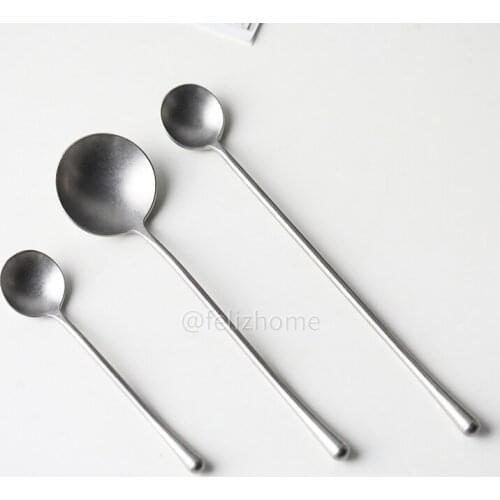 Vintage old stainless steel spoon frosted texture small spoon coffee spoon main meal spoon soup spoon beverage stirring spoon de