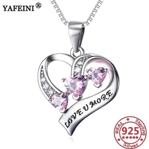 YAFEINI 925 Sterling Silver Heart Necklaces Cubic Zircon Pendant Necklaces Silver 925 Jewelry Chain Women 925 Mothers Day Gifts