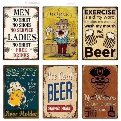 Funny Beer Metal Tin Sign Plaque Vintage Pub Iron Plates Wall Art Decor For Beer House Bar Pub Club Man Cave Decoration 20*30 cm
