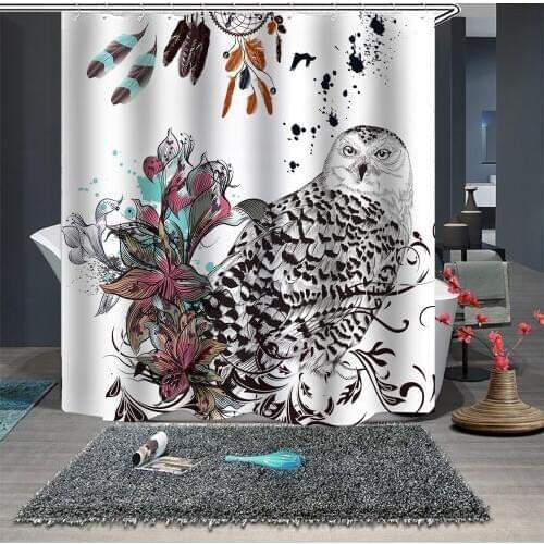 Custom Made Shower Curtain Bathroom Curtain Partition + Hooks 1.5m x 1.8m 1.8m x 1.8m 1.8m x 2m Eco-friendly Owl White