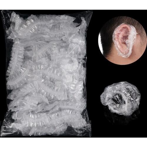 50/100pcs Disposable Plastic Waterproof Ear Protector Cover Caps Salon Hairdressing Dye Shield Protection Shower Cap Tool