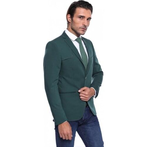 Green Slim Fit Cotton Blazer