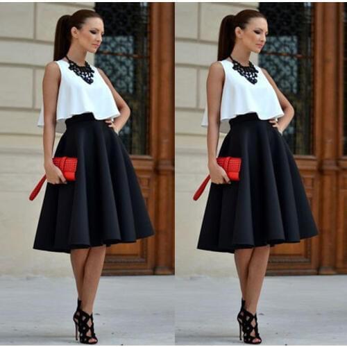 New Fashion Women 2PCs Clothes Sets Sexy Sleeveless Crop Top and High Waist Solid Pleated Skirts Summer Sets for Women