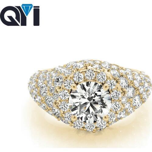 QYI Woman 14k Yellow gold Simulated diamond ring Luxury Fashion Jewelry Engagement Ring Wedding Anniversary Gift