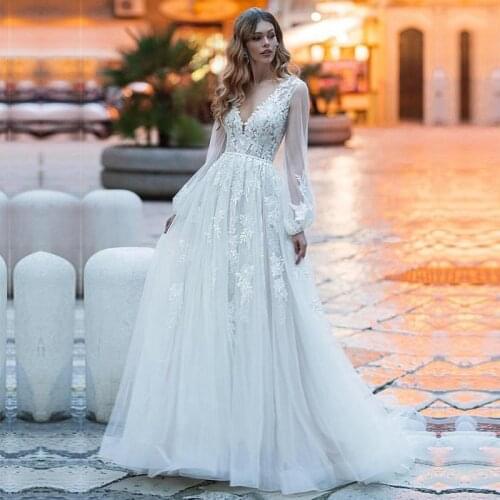 NEW White Ivory Lace Boho Wedding Dresses Long Sleeve Beach Bride Dress Wedding Gowns Backless Vestido de noiva Custom Made