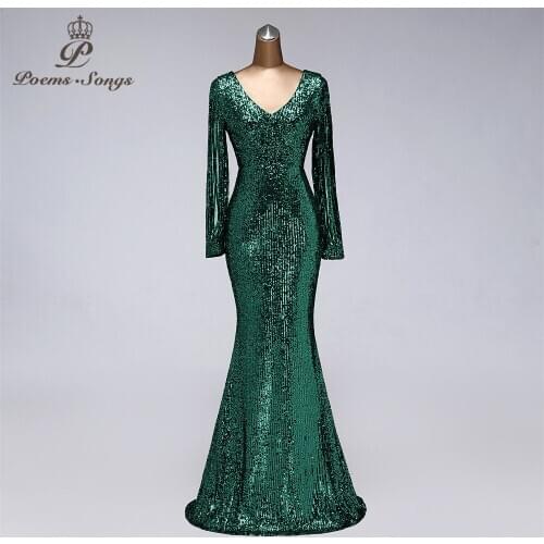 2021 New hollow-carved long sleeve style Sequins evening dresses vestido de festa prom gowns vestidos party dress robe de soiree