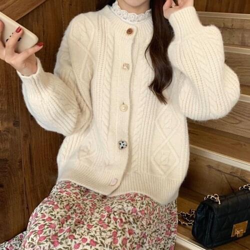 2021 Women Spring Autumn Fashion Thick Warm Knitted Coats Female O-neck Cardigans Jackets Ladies Loose Sweater Overcoats Y414