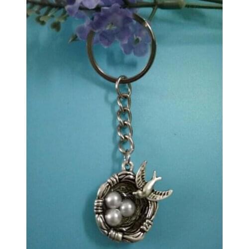 10pcs New Fashion Vintage Bird & Nest & Eggs Pendant Charms Key Chain Fit DIY Key Ring Car Handbag Gift Jewelry