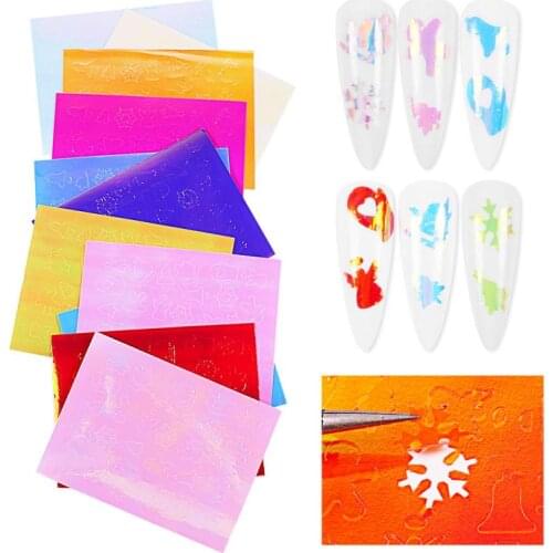 16Pcs/set Christmas Nail Vinyls Stickers Glitter Laser Nail Art Foil Transfer Sticker Decal Decorations Set Nail Sticker Foil