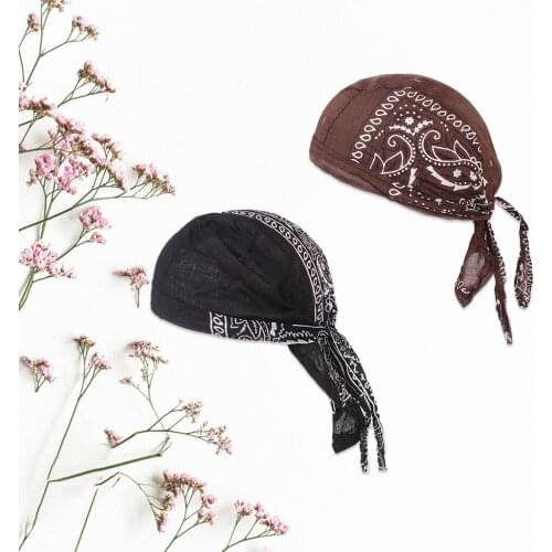 2 Piece Unisex Women Men Bandana Hat Cotton Unisex Durag Breathable Chemo Turban Headwrap Headwear Pirate Head Scarf