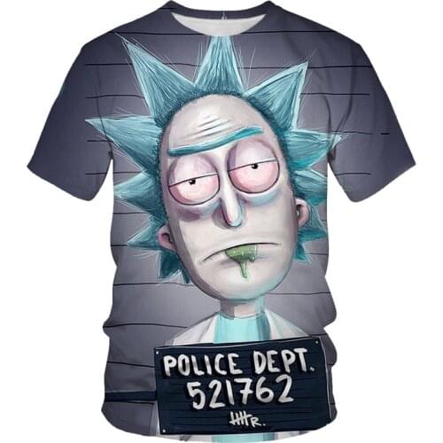 2021 summer fashion Rick mens 3D printed pattern T-shirt round neck street alley trend short-sleeved clothing