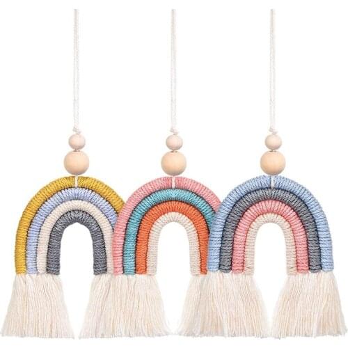 3Pcs Boho Rainbow Car Charm Macrame Rainbow Car Diffuser Wooden Beads Car and Home Hanging Decor