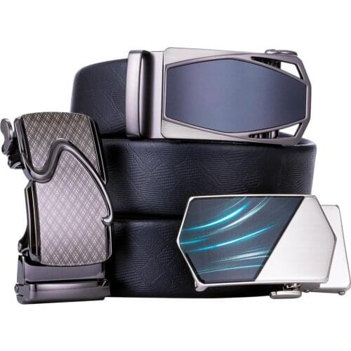 Barry.Wang Black Leather Belt for Men Automatic Sliding Buckle Designer Buckle Waist Strap Changable Belt Gift Set for Male