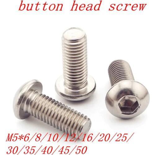 10pcs M5 Bolt A2-70 Button Head Socket Screw Bolt SUS304 Stainless Steel M5*(6/8/10/12/14/16/18/20/22/25/30/35/40/45/50) mm