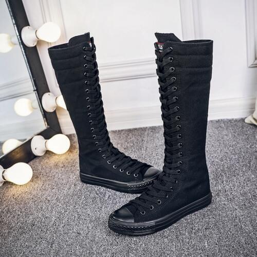 Sexy Lace Up Over Knee Boots Women rome style Boots Women Flats Shoes Woman canvas Boots Winter Thigh High Boots 35-43 F3-29