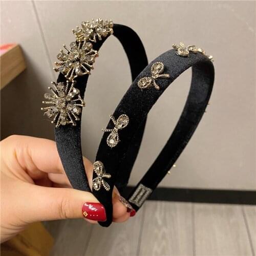 Black Velvet Rhinestone Bow Headband for Women Luxury Party Women Hairband Hair Accessories 2021 Fashion Hair Band Hoops