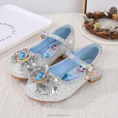 Princess Kids Leather Shoes For Girls Cartoon Casual Glitter Children Sneakers High Heel Girls Shoes Butterfly Knot