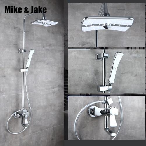 Chrome luxury bathroom shower set wall bathtub shower mixer three function shower hot and cold bath shower tap rainfall shower