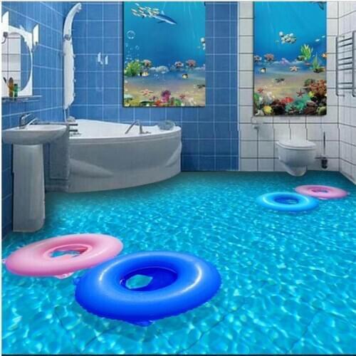Custom creative bathroom toilet Wei blue sea swimming pool 3D floor three-dimensional decorative painting non-slip self-adhesive