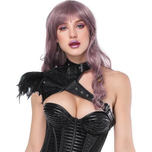 Women Steampunk Corset Black Shrug One Shoulder Stand Corset Jacket Vintage Gothic Punk Rock Clothing Costume Accessories