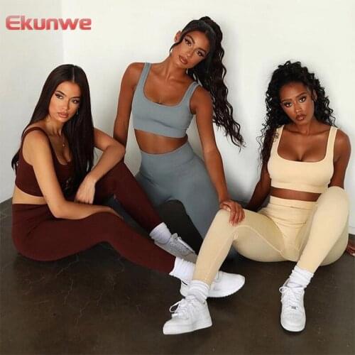Two-piece Set Seamless Knitted Sexy Gym Sport Suits Workout Running Sports Short Bra U-neck Yoga Suit Tracksuit Fitness Gym Wear
