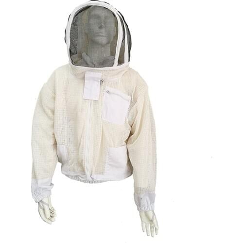 3 Layers Fully Ventilated Beekeeping Jacket with Fir-Against Fencing Veil, Round Veil Triple Layers Vented Beekeeping Jacket